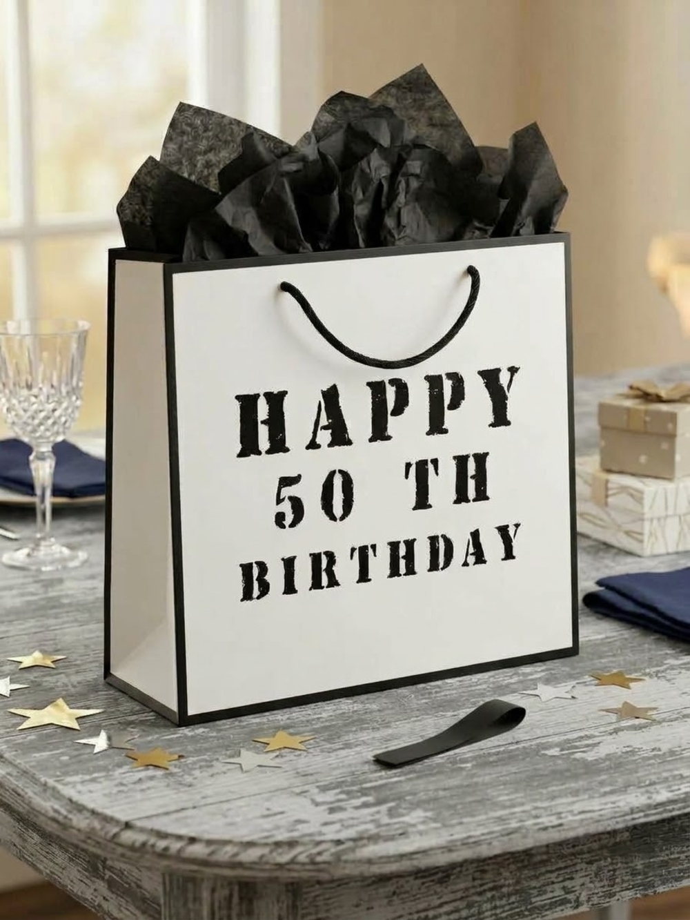 Happy 50th Birthday Gift Bag with Black Tissue